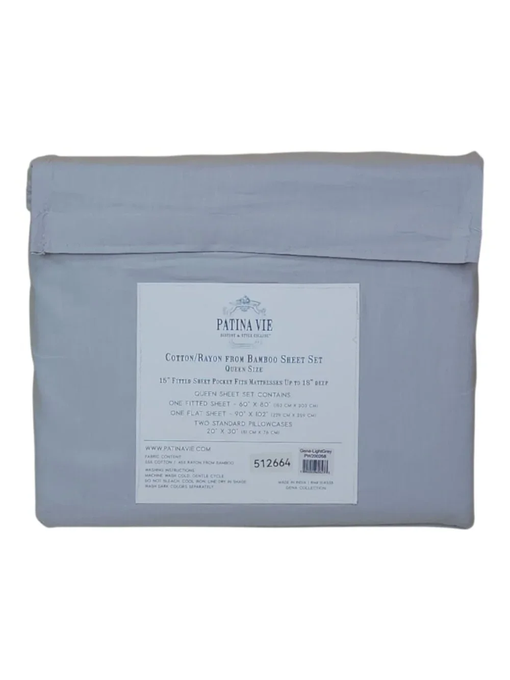 Patina Vie Queen Bamboo Sheet Set Cotton Rayon Light (blue) Grey Fits 18